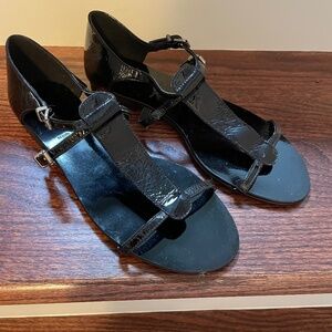 J Crew, NW, Size 8, Black Patent Leather Sandals, Made in Italy